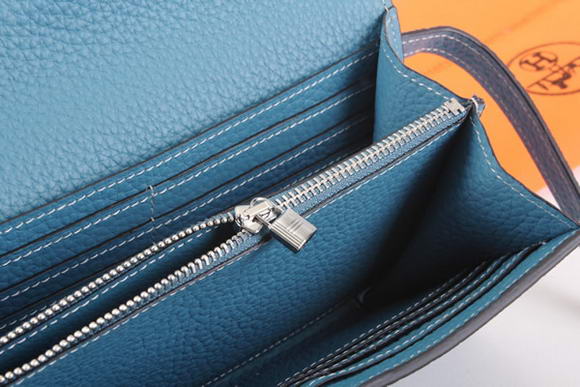 High Quality Hermes Kelly Bi-Fold Wallet A708 Blue Fake - Click Image to Close